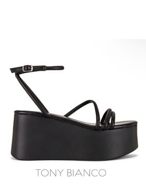 Tony Bianco Tory Sandal Black Sheep Napa Black Leather Platform Strappy Sandal 8